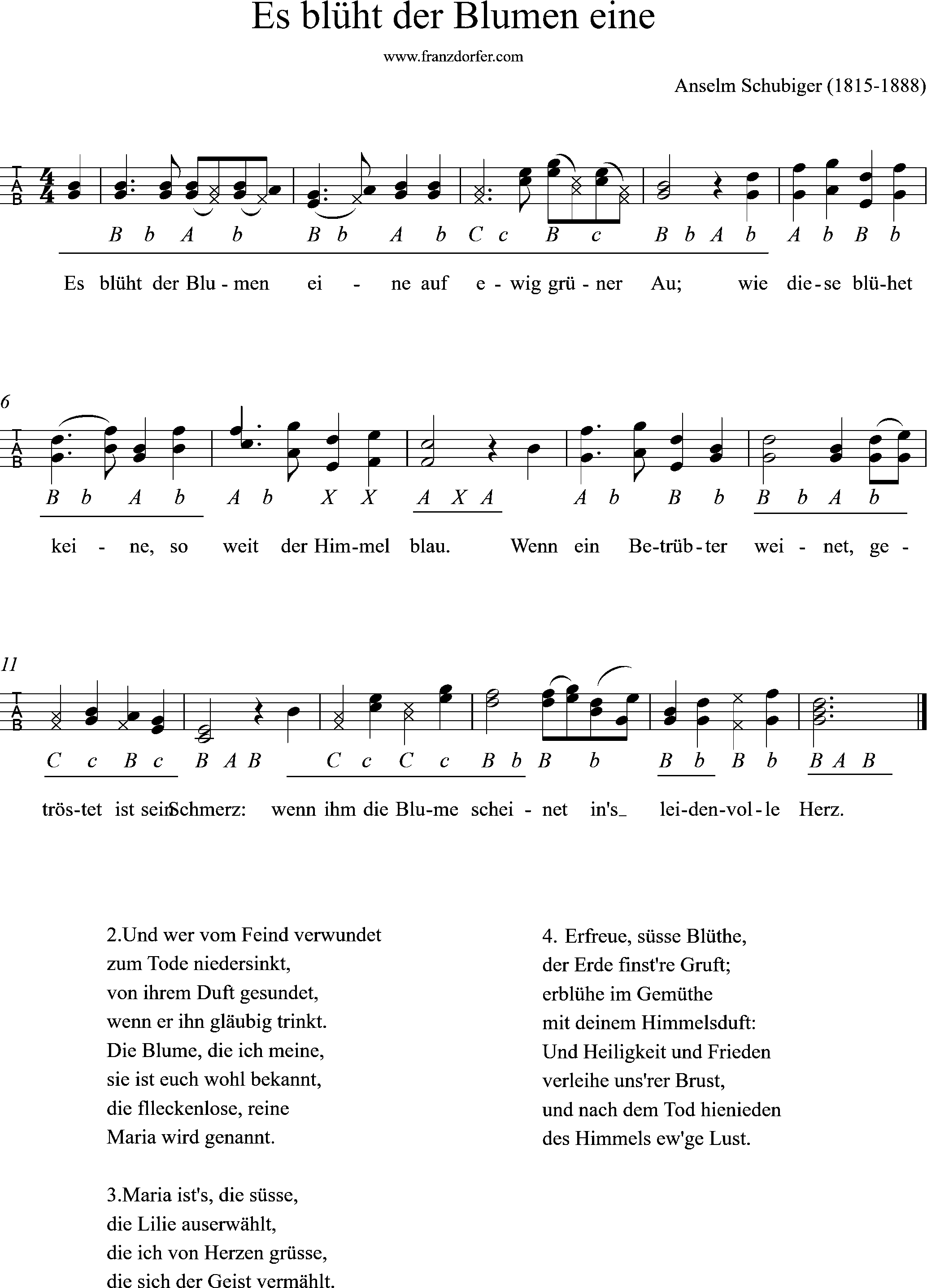 Griffschrift - Es blüht der Blumen eine